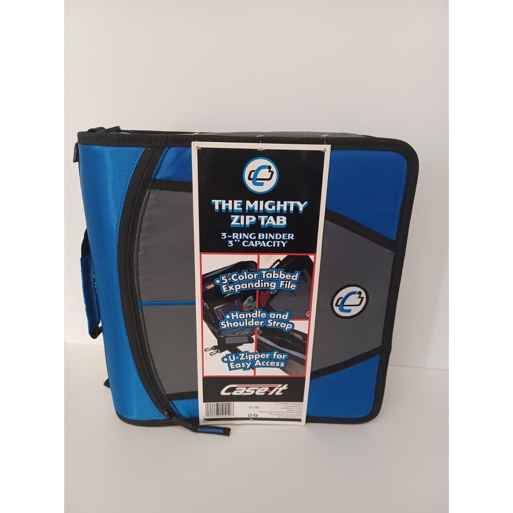 Case-it Mighty Zip Tab O-Ring Blue 3" Binder 5 Color Tab Expanding File #D-146